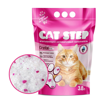 CAT STEP Crystal Pink наполнитель для кошачьего туалета впитывающий, силикагель розовый, 3,8 л