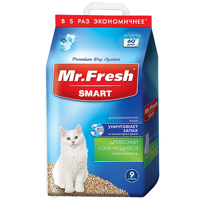 Mr. Fresh Smart наполнитель комкующийся древесный для длиношерстных кошек 9л, 4,4кг