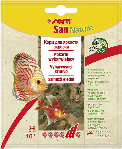 Sera San Nature корм в хлопьях для усиления окраски рыб, 10г