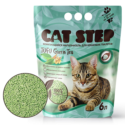 CAT STEP Tofu Green Tea наполнитель для кошачьего туалета, комкующийся растительный , 6л