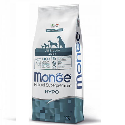 MONGE Adult Hypo сухой корм для собак всех пород, гипоаллергенный, Лосось, Тунец 2,5кг