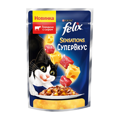 Felix Sensations Супер Вкус влажный корм для кошек Говядина с сыром, 75г