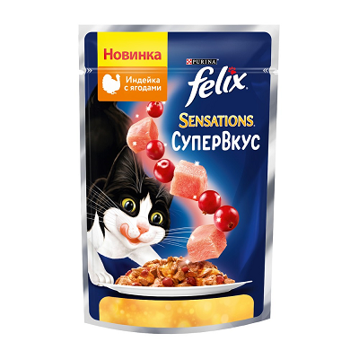 Felix Sensations Супер Вкус влажный корм для кошек Индейка с ягодами, 75г
